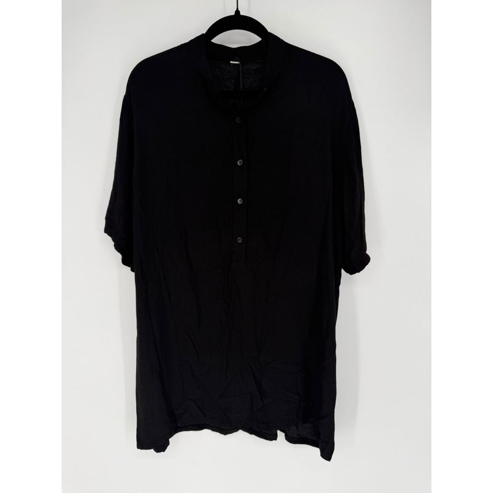 MONROW SILKY EASY HENLEY DRESS BLACK NWT SMALL DRAPEY LOOSE FIT SHIFT DRESS